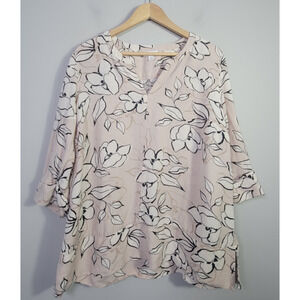 J. Jill Womens M Petite Linen Blend Floral Blouse Top Beige Relaxed